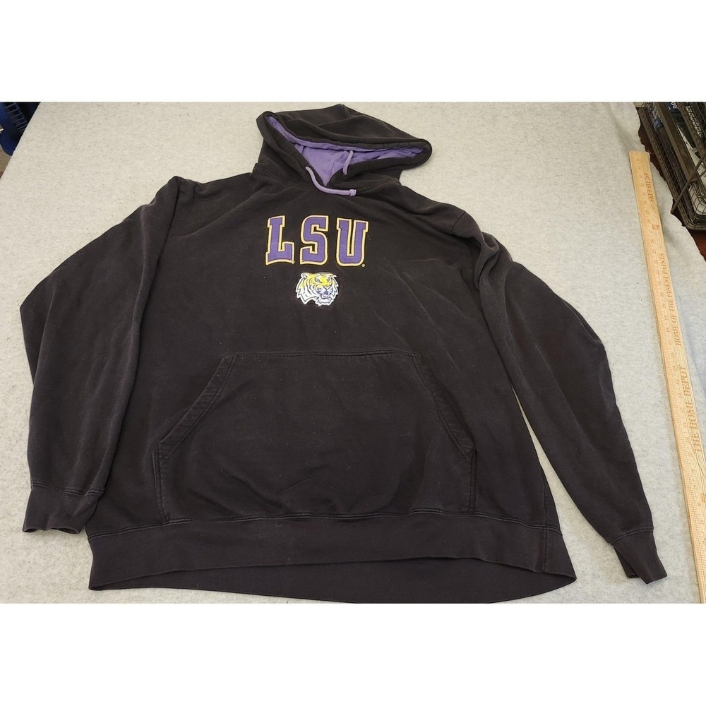 LSU Tigers Sweatshirt Mens 3XL Black Purple NCAA Football Pullover Hoodie Fleece